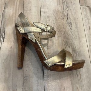 Jimmy Choo gold wooden heel sandals Eur 41 made in Italy